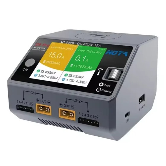 New Arrival HOTA D6 Pro Dual AC 200W 650W 15A Balance Charger Discharger With Wireless Charging for RC Life Lilon NiCd